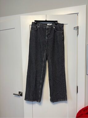 Topshop Black & White Pinstripe Wide-Leg Jeans